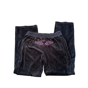 Y2K style Ninth Hall Fundamentals Black & Pink Winged Heart Wide Leg Track Pants